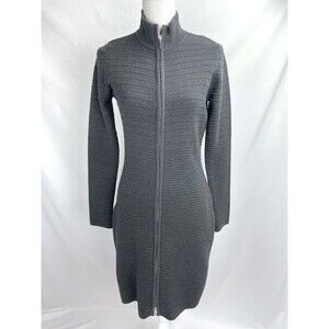 Calvin Klein Women SMALL Gray Knit Ribbed Sweater Dress Long Sleeve Full Zip